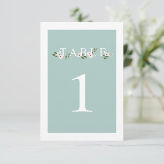 ミントとピンクのフローラテーブル番号カード 招待状 (スタンド正面)