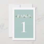 ミントとピンクのフローラテーブル番号カード 招待状 (裏面)