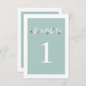 ミントとピンクのフローラテーブル番号カード 招待状 (正面/裏面)