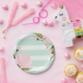 ミントとピンクのフローラ ペーパープレート (パーティー)
