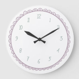 ミントとピンクのミニマルな手描き落書き ラージ壁時計