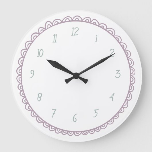 ミントとピンクのミニマルな手描き落書き ラージ壁時計 (正面)