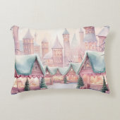 ミントとピンクの居心地の良いクリスマスマーケット – 冬のシーン アクセントクッション (正面)