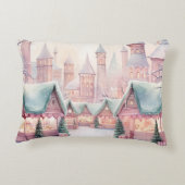 ミントとピンクの居心地の良いクリスマスマーケット – 冬のシーン アクセントクッション (裏面)