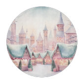 ミントとピンクの居心地の良いクリスマスマーケット – 冬のシーン カッティングボード (正面)