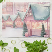 ミントとピンクの居心地の良いクリスマスマーケット – 冬のシーン キッチンタオル (折り畳み)