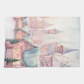 ミントとピンクの居心地の良いクリスマスマーケット – 冬のシーン キッチンタオル (横)