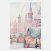 ミントとピンクの居心地の良いクリスマスマーケット – 冬のシーン キッチンタオル (縦)