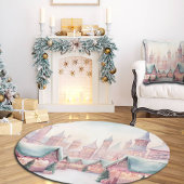 ミントとピンクの居心地の良いクリスマスマーケット – 冬のシーン クッション