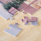 ミントとピンクの居心地の良いクリスマスマーケット – 冬のシーン ジグソーパズル (側面)