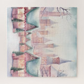 ミントとピンクの居心地の良いクリスマスマーケット – 冬のシーン ジグソーパズル (横)