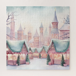 ミントとピンクの居心地の良いクリスマスマーケット – 冬のシーン ジグソーパズル