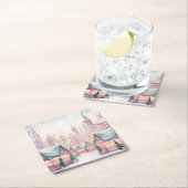 ミントとピンクの居心地の良いクリスマスマーケット – 冬のシーン スクエアペーパーコースター (インサイチュ)