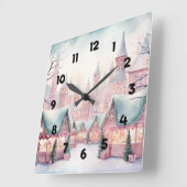 ミントとピンクの居心地の良いクリスマスマーケット – 冬のシーン スクエア壁時計 (傾斜)