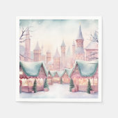 ミントとピンクの居心地の良いクリスマスマーケット – 冬のシーン スタンダードカクテルナプキン (正面)