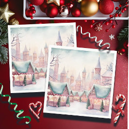 ミントとピンクの居心地の良いクリスマスマーケット – 冬のシーン スタンダードカクテルナプキン