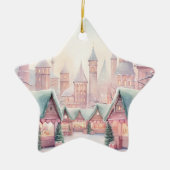 ミントとピンクの居心地の良いクリスマスマーケット – 冬のシーン セラミックオーナメント (正面)