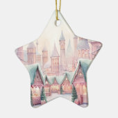 ミントとピンクの居心地の良いクリスマスマーケット – 冬のシーン セラミックオーナメント (左)