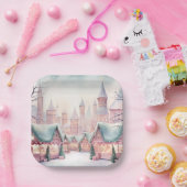 ミントとピンクの居心地の良いクリスマスマーケット – 冬のシーン ペーパープレート (パーティー)