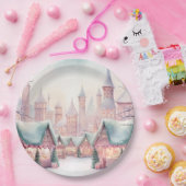 ミントとピンクの居心地の良いクリスマスマーケット – 冬のシーン ペーパープレート (パーティー)