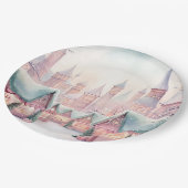 ミントとピンクの居心地の良いクリスマスマーケット – 冬のシーン ペーパープレート (アングル)