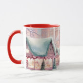 ミントとピンクの居心地の良いクリスマスマーケット – 冬のシーン マグカップ (左)
