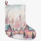 ミントとピンクの居心地の良いクリスマスマーケット – 冬のシーン ラージクリスマスストッキング (正面)