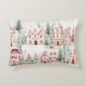 ミントとピンクの居心地の良い水彩冬のシーン アクセントクッション (正面)