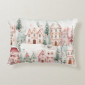 ミントとピンクの居心地の良い水彩冬のシーン アクセントクッション (裏面)