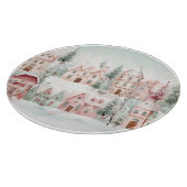 ミントとピンクの居心地の良い水彩冬のシーン カッティングボード (角)