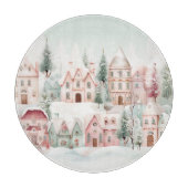 ミントとピンクの居心地の良い水彩冬のシーン カッティングボード (正面)