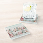 ミントとピンクの居心地の良い水彩冬のシーン ガラスコースター (アングル)