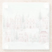 ミントとピンクの居心地の良い水彩冬のシーン ガラスコースター (裏面)