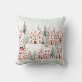 ミントとピンクの居心地の良い水彩冬のシーン クッション (正面)