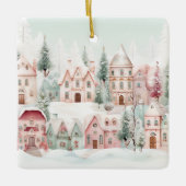 ミントとピンクの居心地の良い水彩冬のシーン セラミックオーナメント (正面)