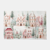 ミントとピンクの居心地の良い水彩冬のシーン ドアマット (正面)