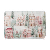 ミントとピンクの居心地の良い水彩冬のシーン バスマット (正面)