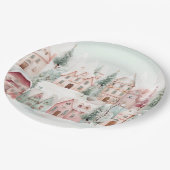 ミントとピンクの居心地の良い水彩冬のシーン ペーパープレート (アングル)
