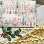 ミントとピンクの居心地の良い水彩冬のシーン 枕カバー