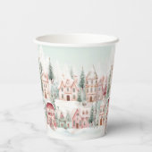 ミントとピンクの居心地の良い水彩冬のシーン 紙コップ (裏面)