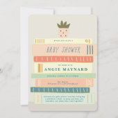 ミントとピンクの本，ベビーベビーシャワー用 招待状 (正面)