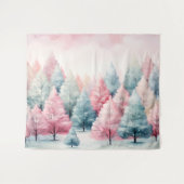 ミントとピンクの松の木の冬の風景 タペストリー (正面(横))