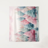 ミントとピンクの松の木の冬の風景 タペストリー (正面)