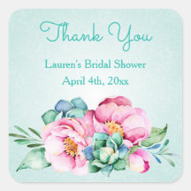 ミントとピンクの水の色の花シール