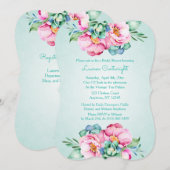 ミントとピンクの水彩花の招待状 招待状 (正面/裏面)