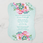 ミントとピンクの水色の花の招待状 招待状 (正面/裏面)