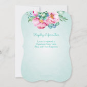 ミントとピンクの水色の花の招待状 招待状 (裏面)