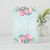 ミントとピンクの水色の花の招待状 招待状 (スタンド正面)