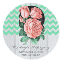 ミントとピンクの素朴な結婚式用シール