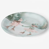 ミントとピンクガールズスケートで滑る – 冬のシーン ペーパープレート (アングル)